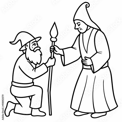 The wizard tests the peasant  art vector illustration