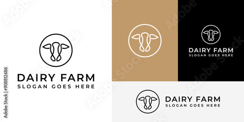 Simple Cow Cattle Dairy Milk Farm Logo Design Branding Template