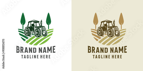 Farm tractor logo design. Tractor logo for agricultural farming. Farm tractor logo design template