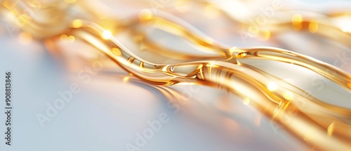 Close-up of flowing golden liquid, showcasing smooth curves and reflections, perfect for concepts of luxury and elegance.