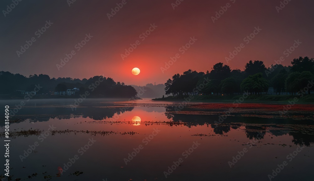 Obraz premium Serene Sunset Over Tranquil Lake