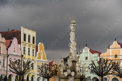 Obraz na płótnie Telc, Czech Republic - April 23 2023 : Historical village in cloudy weather, HDR Image w salonie