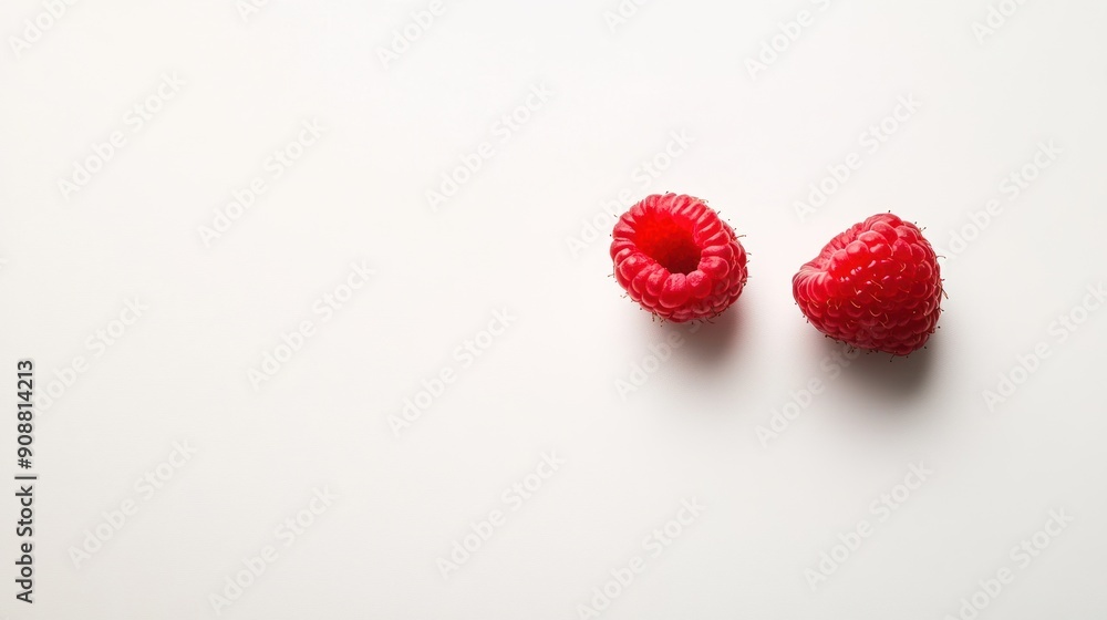 Two ripe raspberries isolated on white background. Two ripe raspberries isolated on white background.