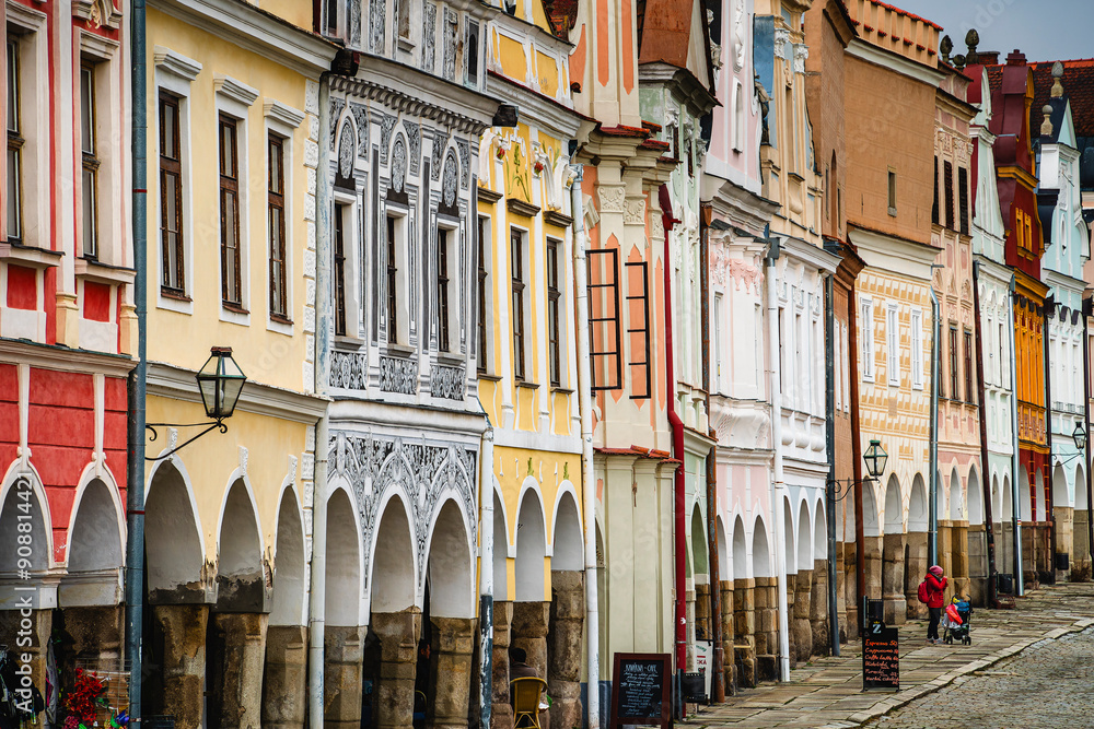 Telc, Czech Republic - April 23 2023 : Historical village in cloudy weather, HDR Image