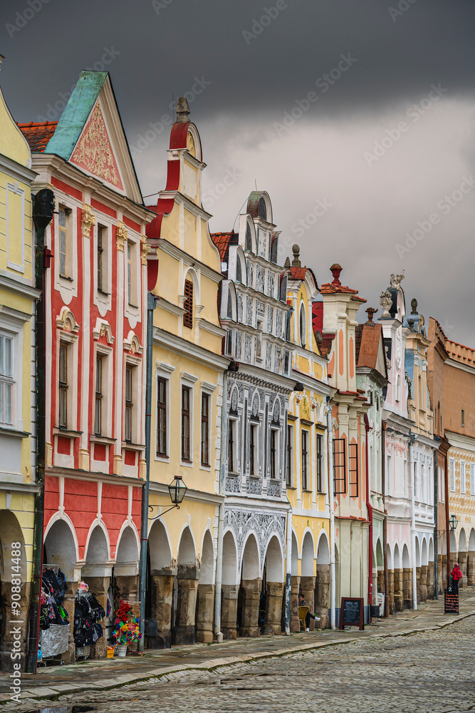 Telc, Czech Republic - April 23 2023 : Historical village in cloudy weather, HDR Image