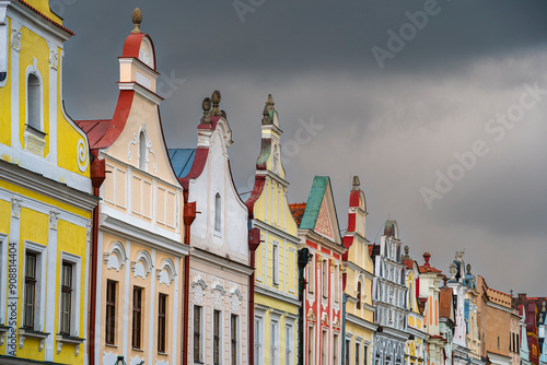 Obraz na płótnie Telc, Czech Republic - April 23 2023 : Historical village in cloudy weather, HDR Image w salonie