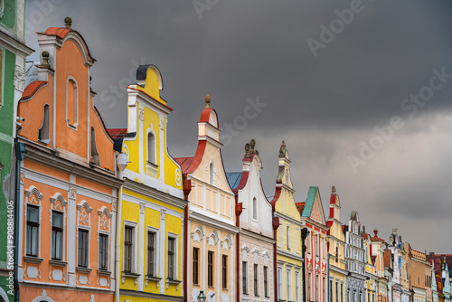 Telc, Czech Republic - April 23 2023 : Historical village in cloudy weather, HDR Image