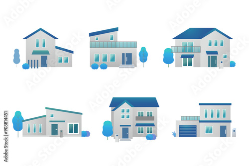 一戸建ての家　住宅のイラストセット
