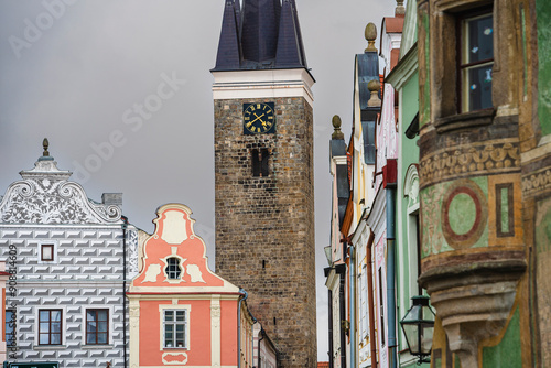 Obraz na płótnie Telc, Czech Republic - April 23 2023 : Historical village in cloudy weather, HDR Image w salonie