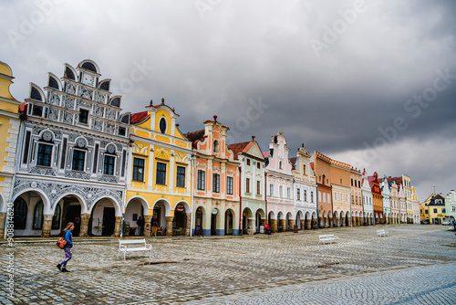 Obraz na płótnie Telc, Czech Republic - April 23 2023 : Historical village in cloudy weather, HDR Image w salonie