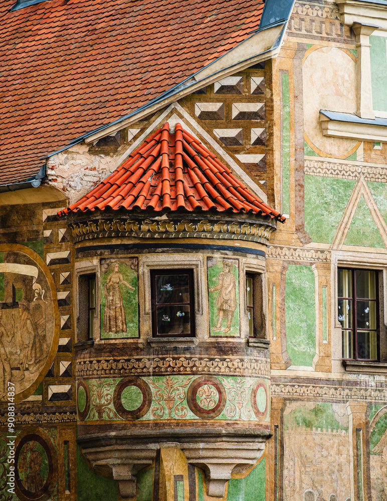 Telc, Czech Republic - April 23 2023 : Historical village in cloudy weather, HDR Image