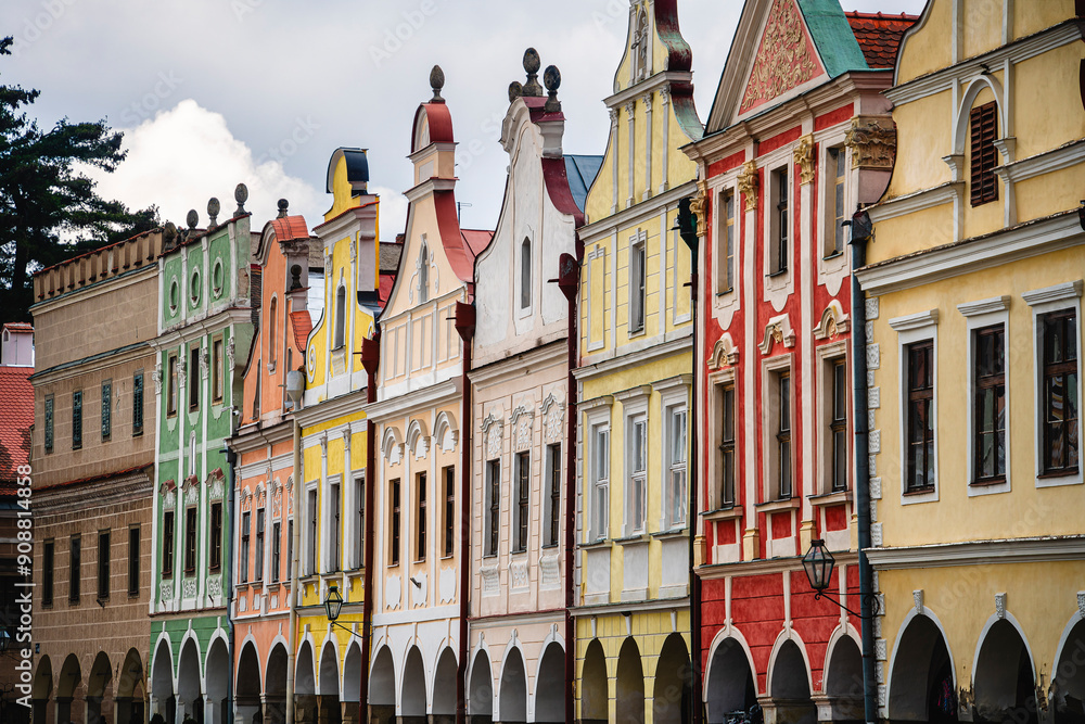 Telc, Czech Republic - April 23 2023 : Historical village in cloudy weather, HDR Image
