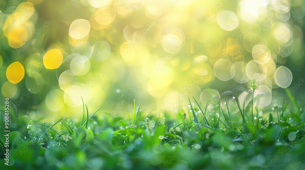 Obraz premium A vibrant blend of green grass and soft yellow light creates a tranquil atmosphere, highlighting the beauty of nature in a warm setting