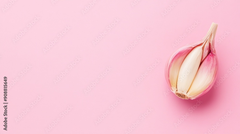 Single garlic clove on pink background. Single garlic clove on pink background.