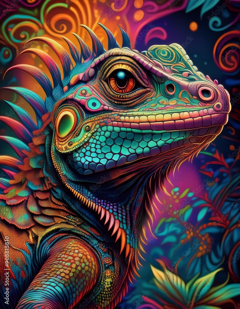 Fototapeta premium Psychadelic theme Lizard. Spirit Animal guide illustration