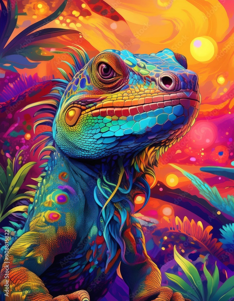 Obraz premium Psychadelic theme Lizard. Spirit Animal guide illustration