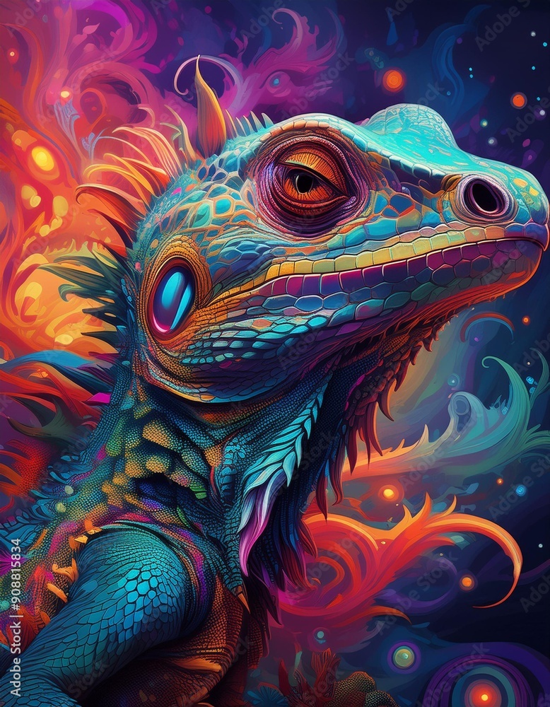 Obraz premium Psychadelic theme Lizard. Spirit Animal guide illustration