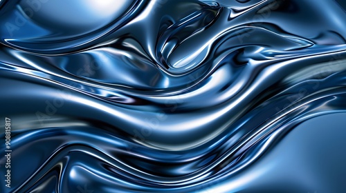 Liquid Metal Flow, A captivating banner design with a metallic sheen, showcasing fluid curves and waves in the blue palette