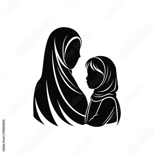 muslim mother and child silhouette

