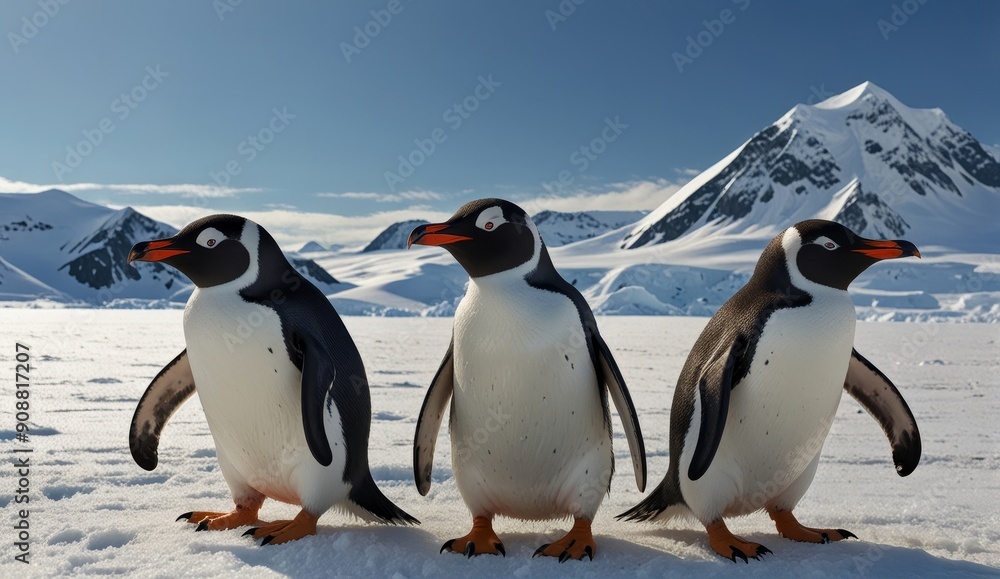 Fototapeta premium Playful Penguins in Arctic Landscape