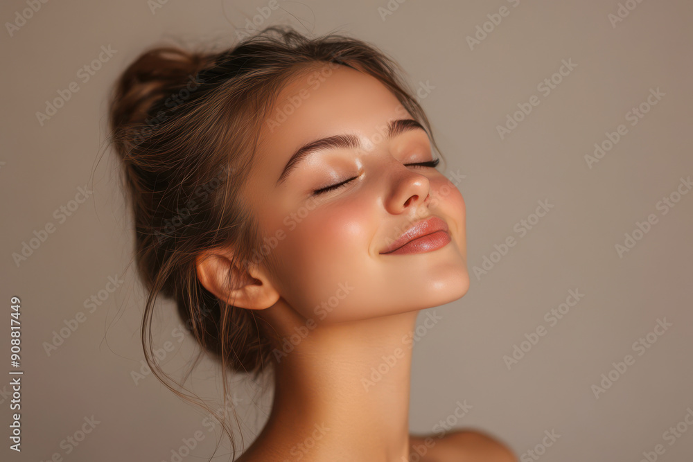 A close up of a girl's face with her eyes closed A close up of a girl's face with her eyes closed