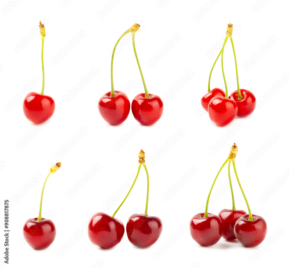 Cherry isolated. Fresh ripe cherries with leaves isolated on a white background.Sweet cherries pile. Berries and fruits. Vegan. Healthy eating. Cherry isolated. Fresh ripe cherries with leaves isolated on a white background.Sweet cherries pile. Berries and fruits. Vegan. Healthy eating.