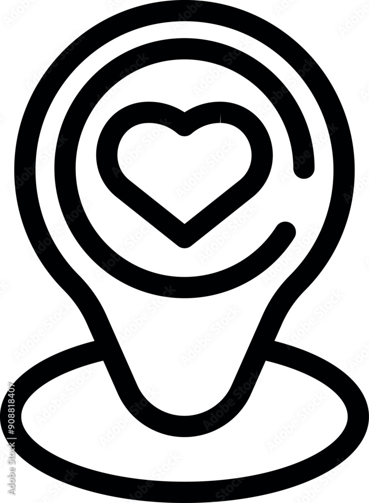 Line drawing of a map location pin with a heart inside, representing a special place Line drawing of a map location pin with a heart inside, representing a special place