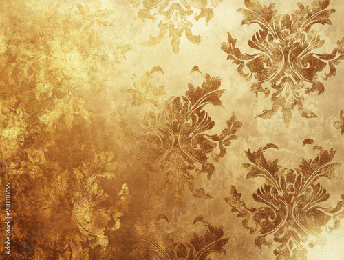 A gold and brown floral wallpaper with a gold and brown background