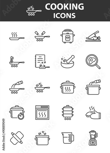 Set of cooking icons, restaurant, kitchen, 