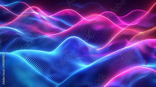 Abstract Neon Blue and Pink Wavy Lines