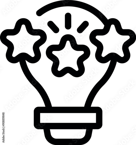 Light bulb is shining with three stars, representing excellent idea generation