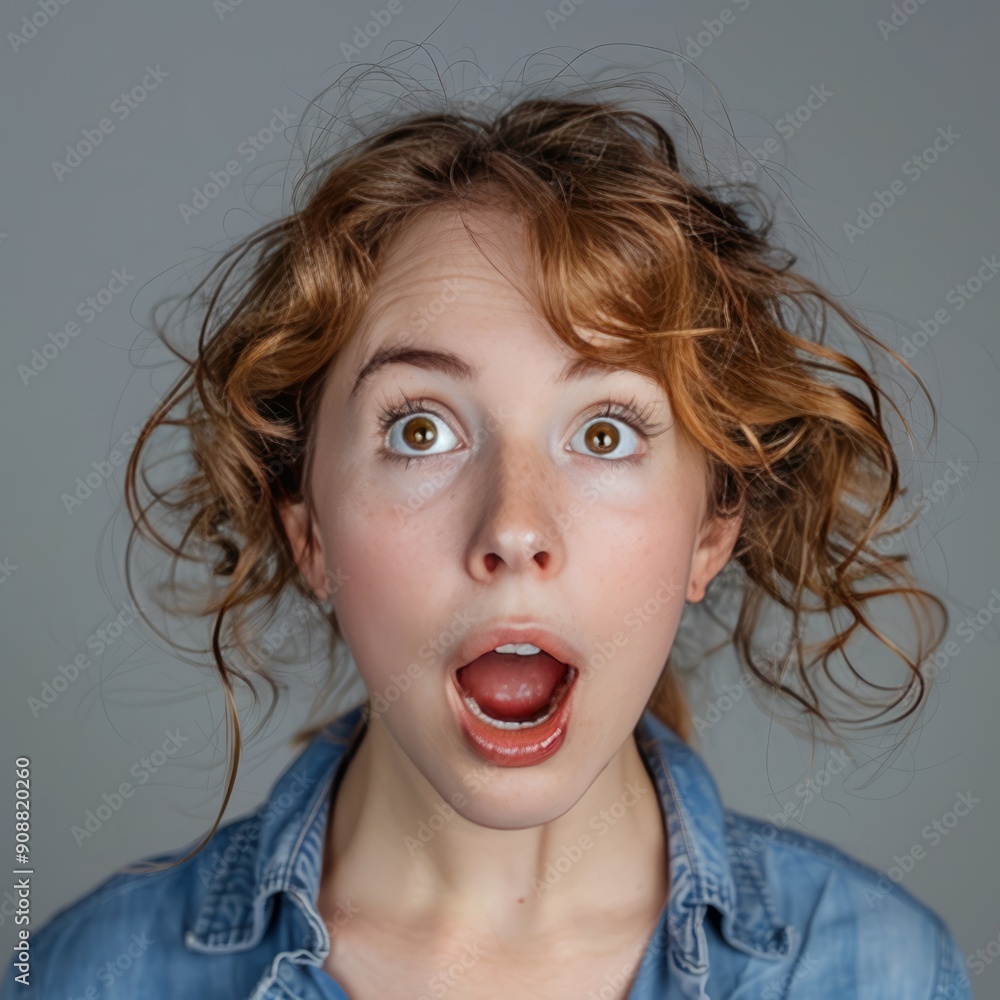 Young Woman With Surprised Expression and Wide Open Mouth