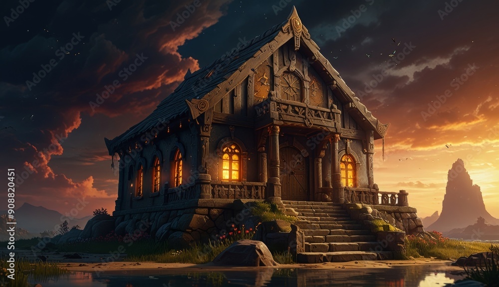 Obraz premium Mystical Cottage at Dusk