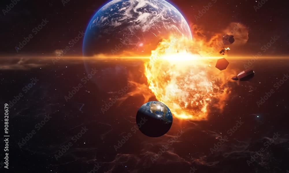 A fiery apocalypse in space destroys cosmic objects, with planets ...