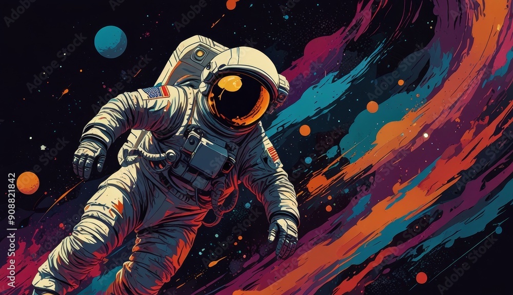 Colorful Cosmic Journey of an Astronaut Colorful Cosmic Journey of an Astronaut