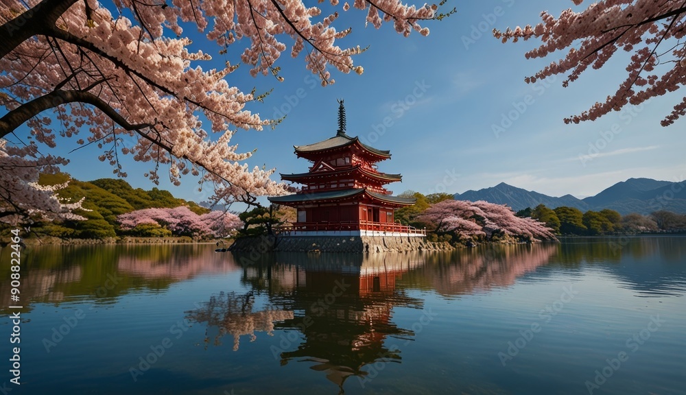 Fototapeta premium Serene Cherry Blossom Reflection