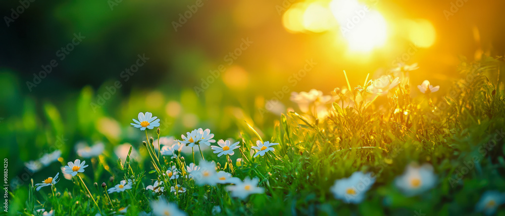 Fototapeta premium A field of white flowers with the sun shining on them