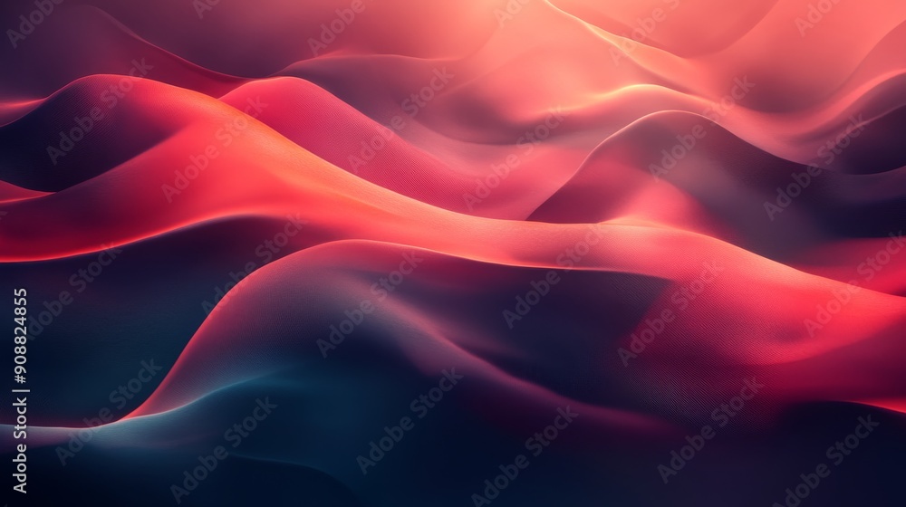 Fototapeta premium Abstract Red and Blue Wavy Landscape