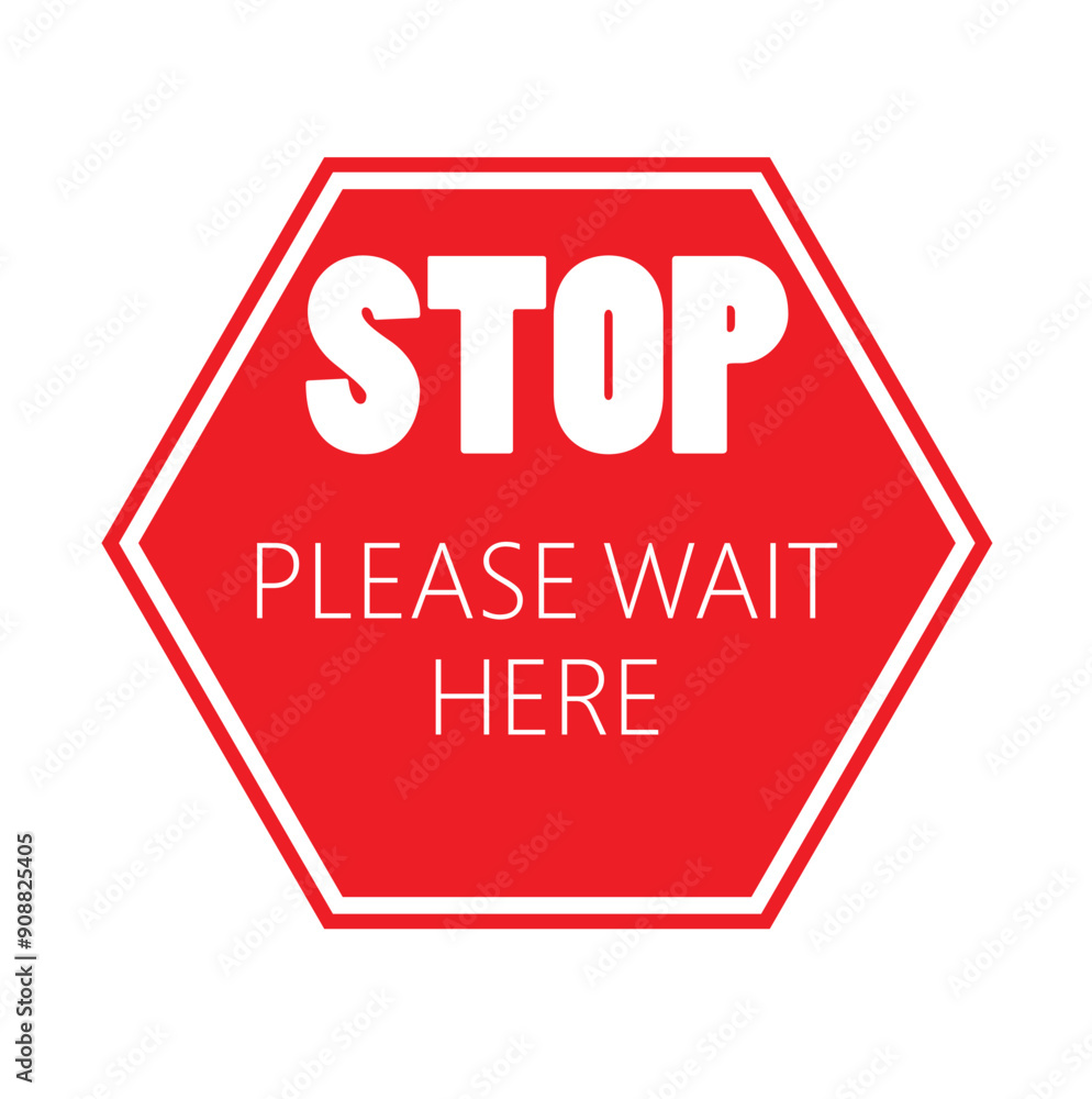 Please wait here red and white vector icon sing. Please wait here red and white vector icon sing.