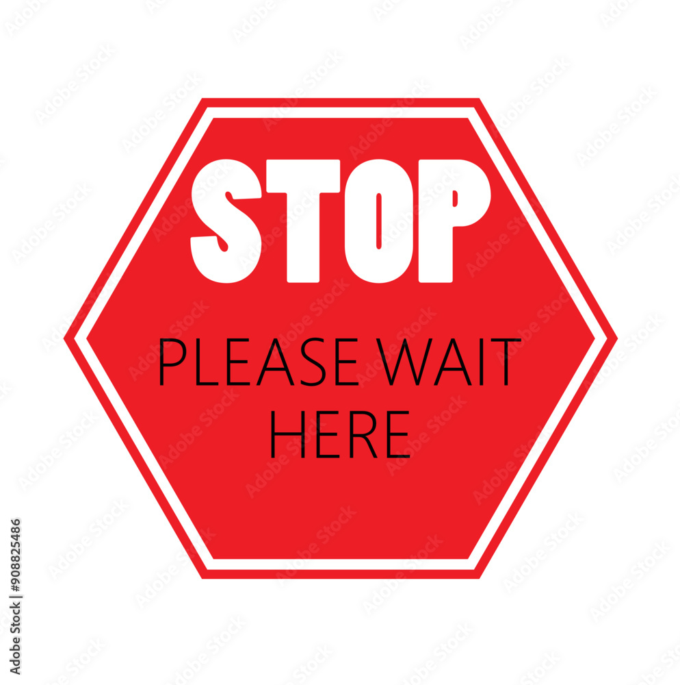 Please wait here red and white vector icon sing. Please wait here red and white vector icon sing.