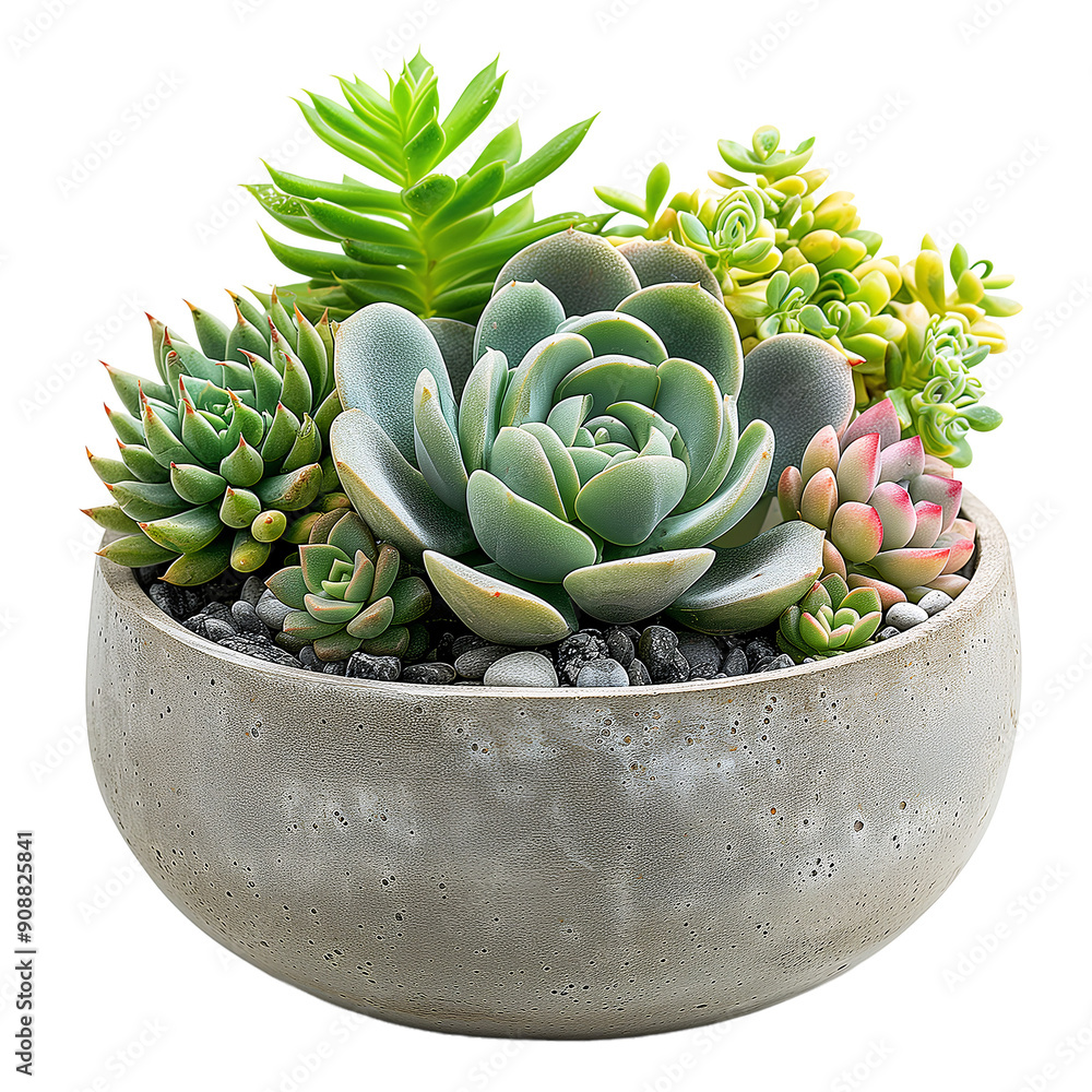Succulents in a grey pot isolated on white background Succulents in a grey pot isolated on white background