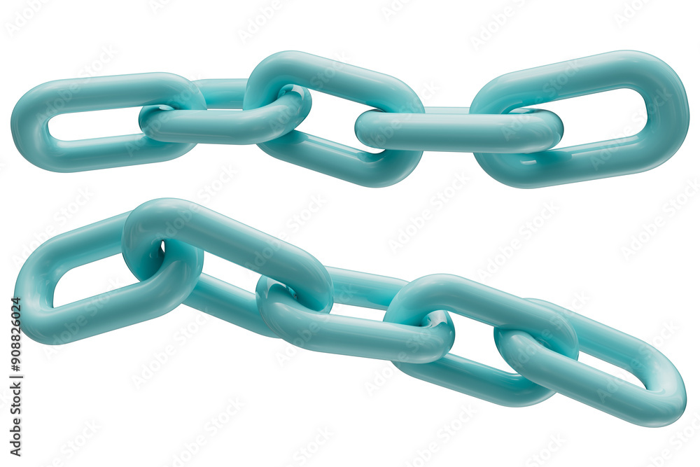 Obraz premium Turquoise plastic chains isolated on a transparent background. 3D render.