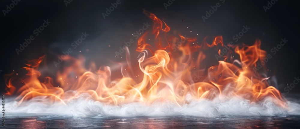 Dynamic flames rise above water, creating a contrast of heat and coolness in an intriguing visual display. Dynamic flames rise above water, creating a contrast of heat and coolness in an intriguing visual display.