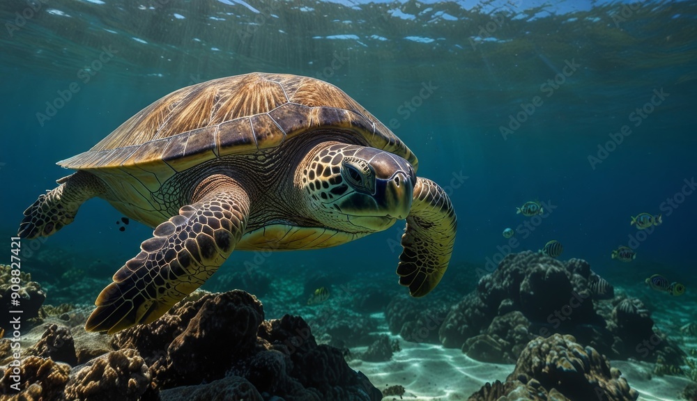 Obraz premium Graceful Sea Turtle Underwater