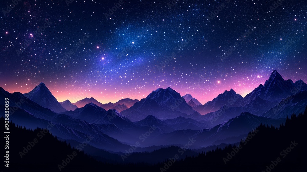 A Starry Night Over Silhouetted Mountains A Starry Night Over Silhouetted Mountains