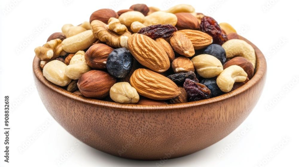 Mixed raw nuts isolated on white background. Special mixed nuts in bowl. Hazelnut, almond, cashew, pistachio, dried blueberry. Superfood. Vegetarian food concept. healthy snacks. Close up Mixed raw nuts isolated on white background. Special mixed nuts in bowl. Hazelnut, almond, cashew, pistachio, dried blueberry. Superfood. Vegetarian food concept. healthy snacks. Close up
