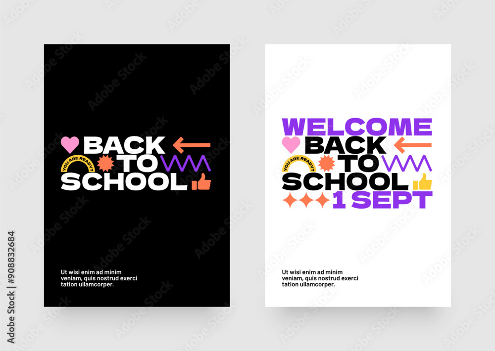 Back to school layout template. Design with colorful geometric shapes and eye catching typography for your flyer, poster, cover, brochure or banner. Back to school layout template. Design with colorful geometric shapes and eye catching typography for your flyer, poster, cover, brochure or banner.