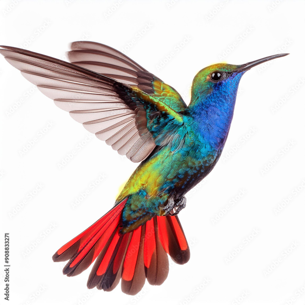 Fototapeta premium oiseau, animal, colibri, nature, faune, bec, sirop, vert, coloré, bleu, branchages, empennage, tropical, sauvage, rouge, ailes, arbre, beau, oiseau, couleur, isolé, aviaire