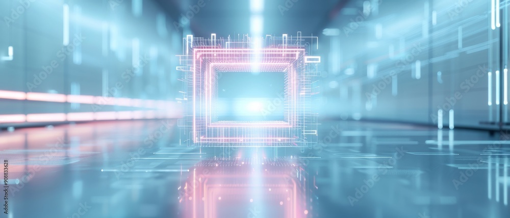 Futuristic digital corridor with glowing lights and high-tech elements. Ideal for technology and innovation themes. Futuristic digital corridor with glowing lights and high-tech elements. Ideal for technology and innovation themes.