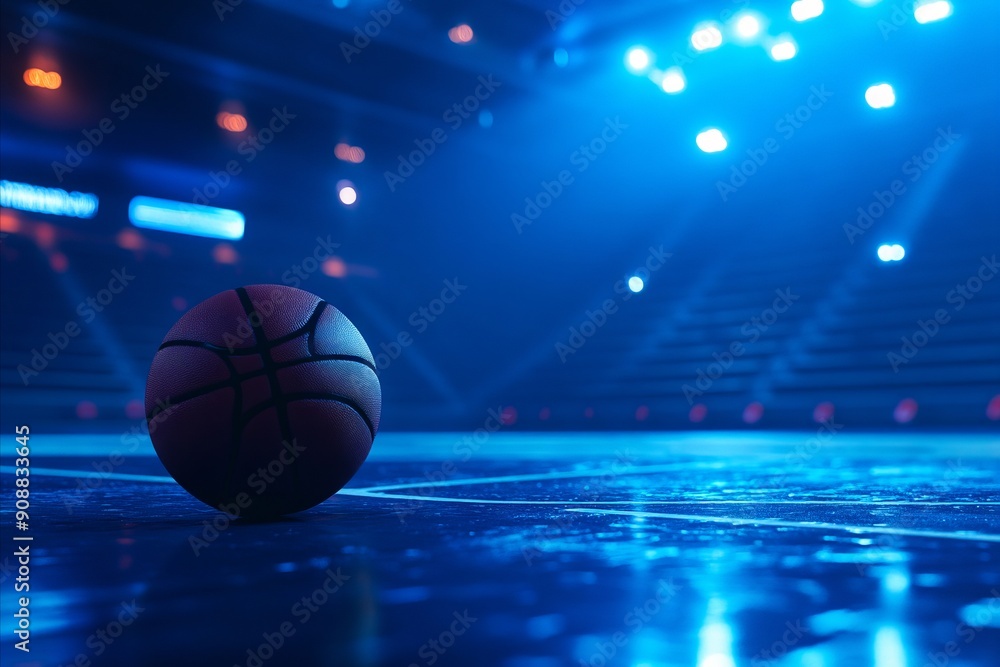 A basketball sitting on top of a basketball court A basketball sitting on top of a basketball court